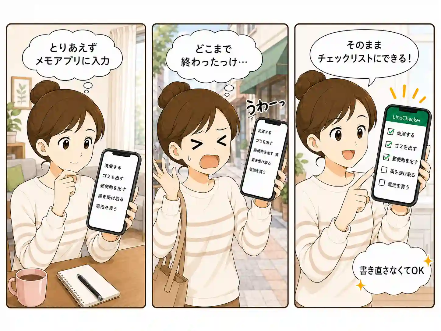 メモに書いたTODOをチェックできず困る様子
